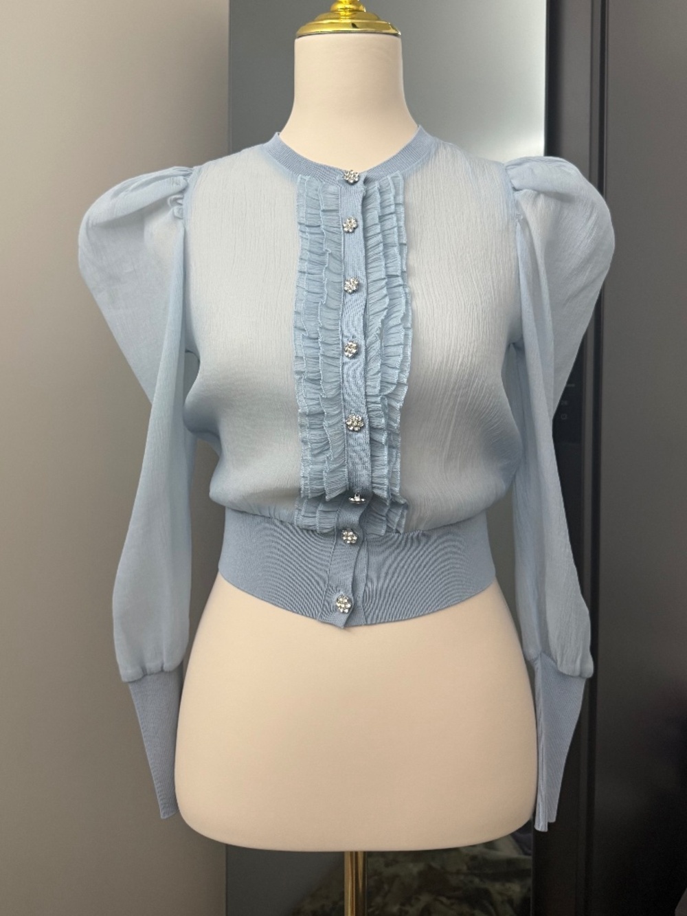 Zara puff shoulder blouse light blue